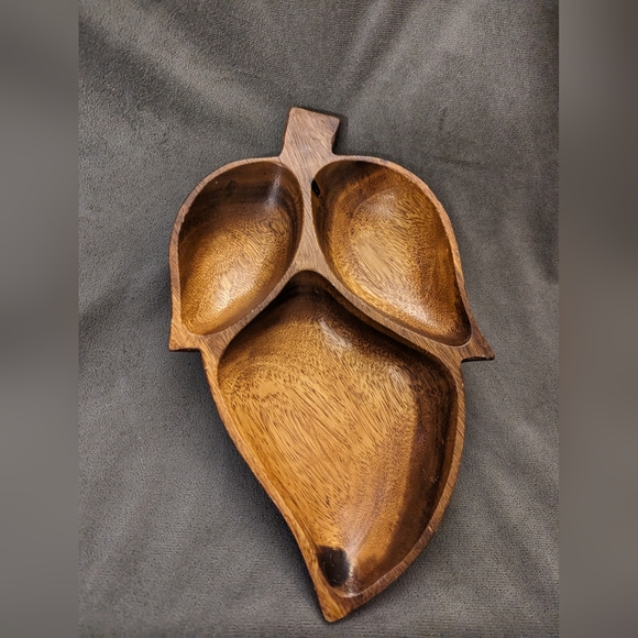 Vintage Wood Hand Carved Leaf Nut Tray Bowl Home Decor Accent - Picture 3 of 7